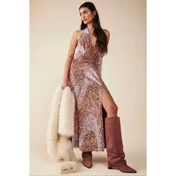 slim fit dress slacks Sequin Beaded Tulle Cami Midi Dress – CHICIDA main image 1